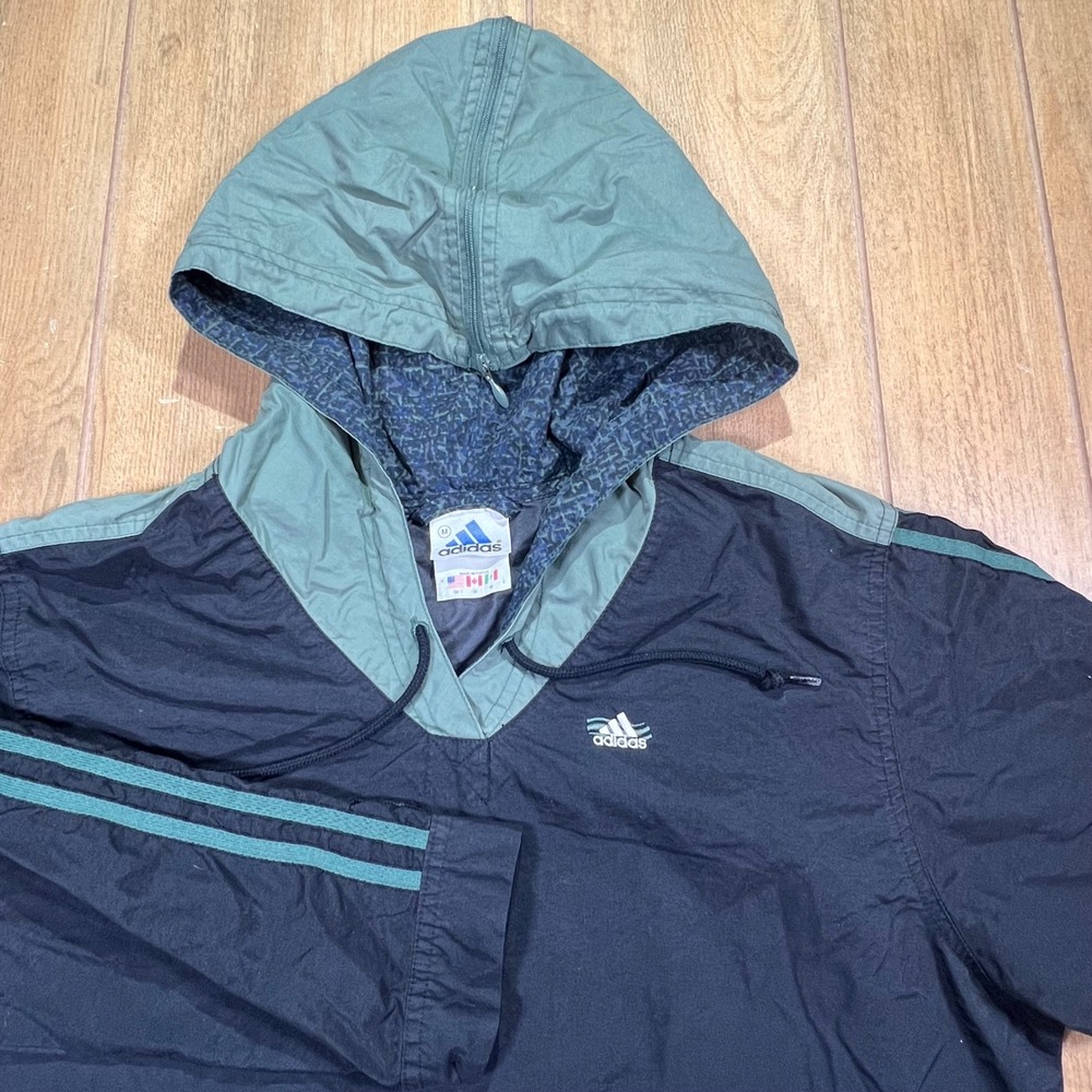 Vintage Adidas Windbreaker 1999 Anorak Hooded Jacket Black Green 274953 Mens M